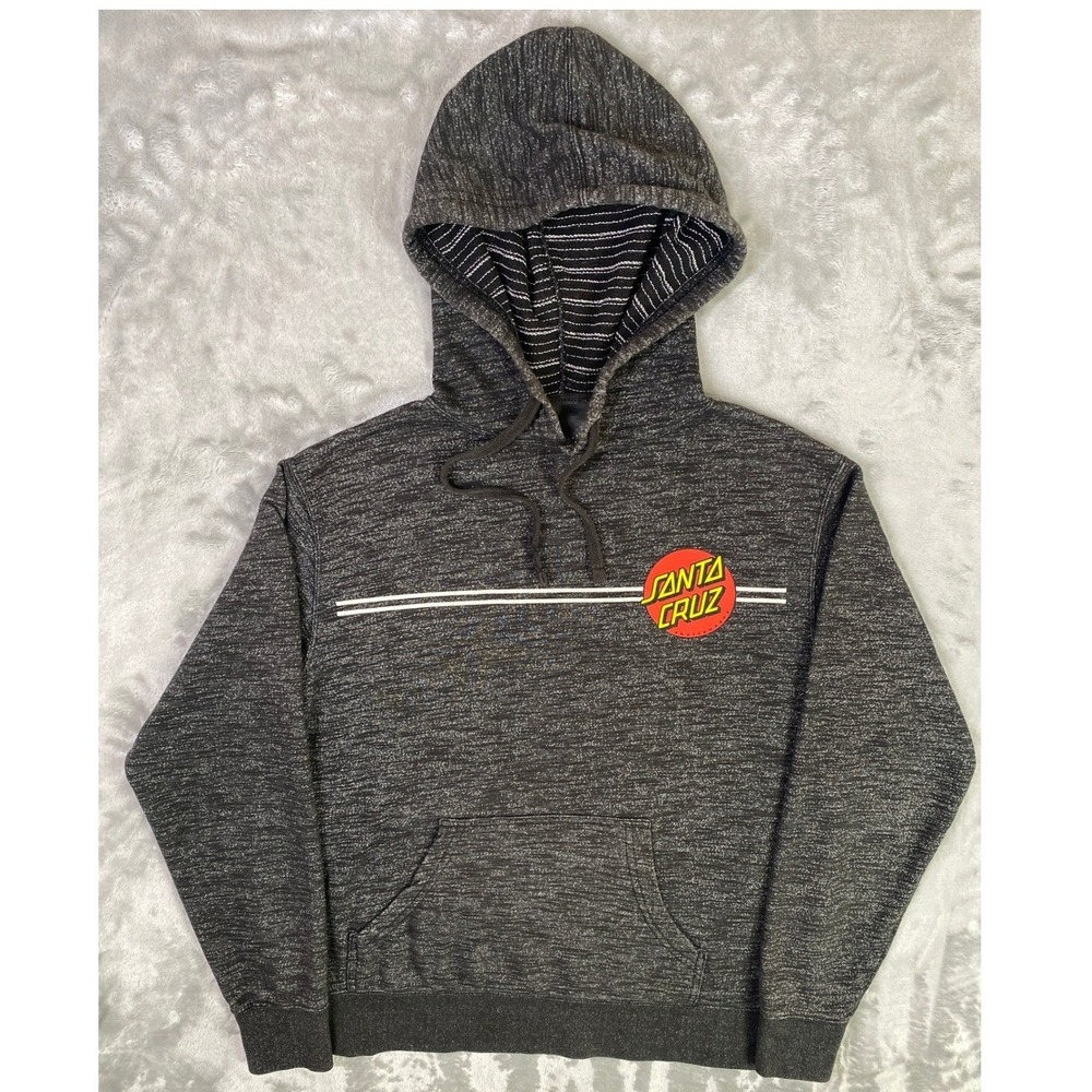 Santa Cruz Hoodie Men Med Grey Marled Dot Logo Skateboard PRM22BPC Stripe Lining